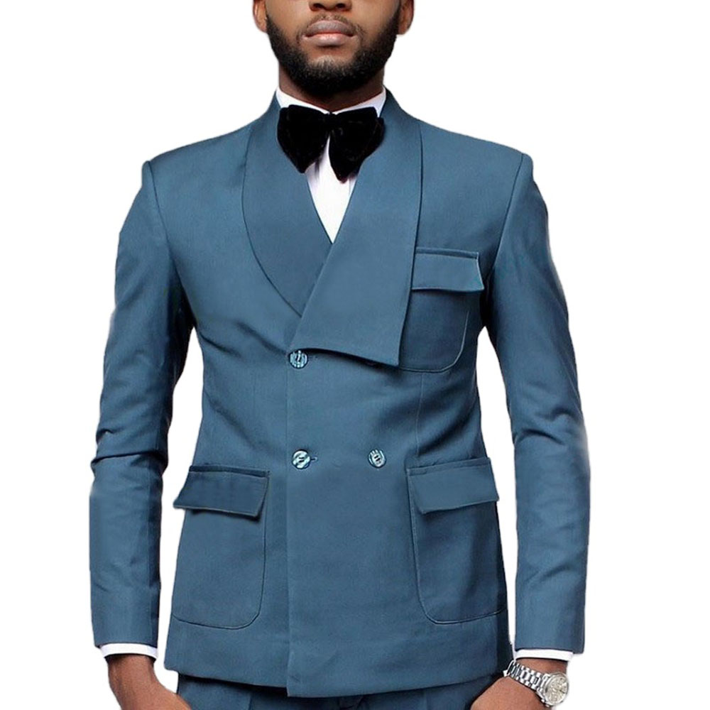 Men Formal Wear Blue - Son Tasarım Kruvaze Göl Mavi Blazer