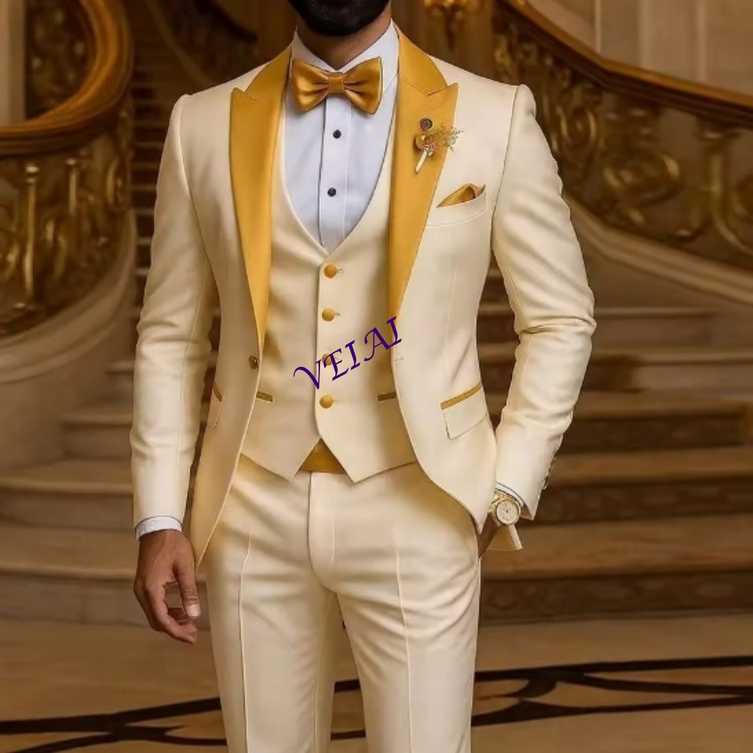 Men'S Formal Wear For A Wedding - Özel Tasarım Altın Yaka Fildişi Erkek