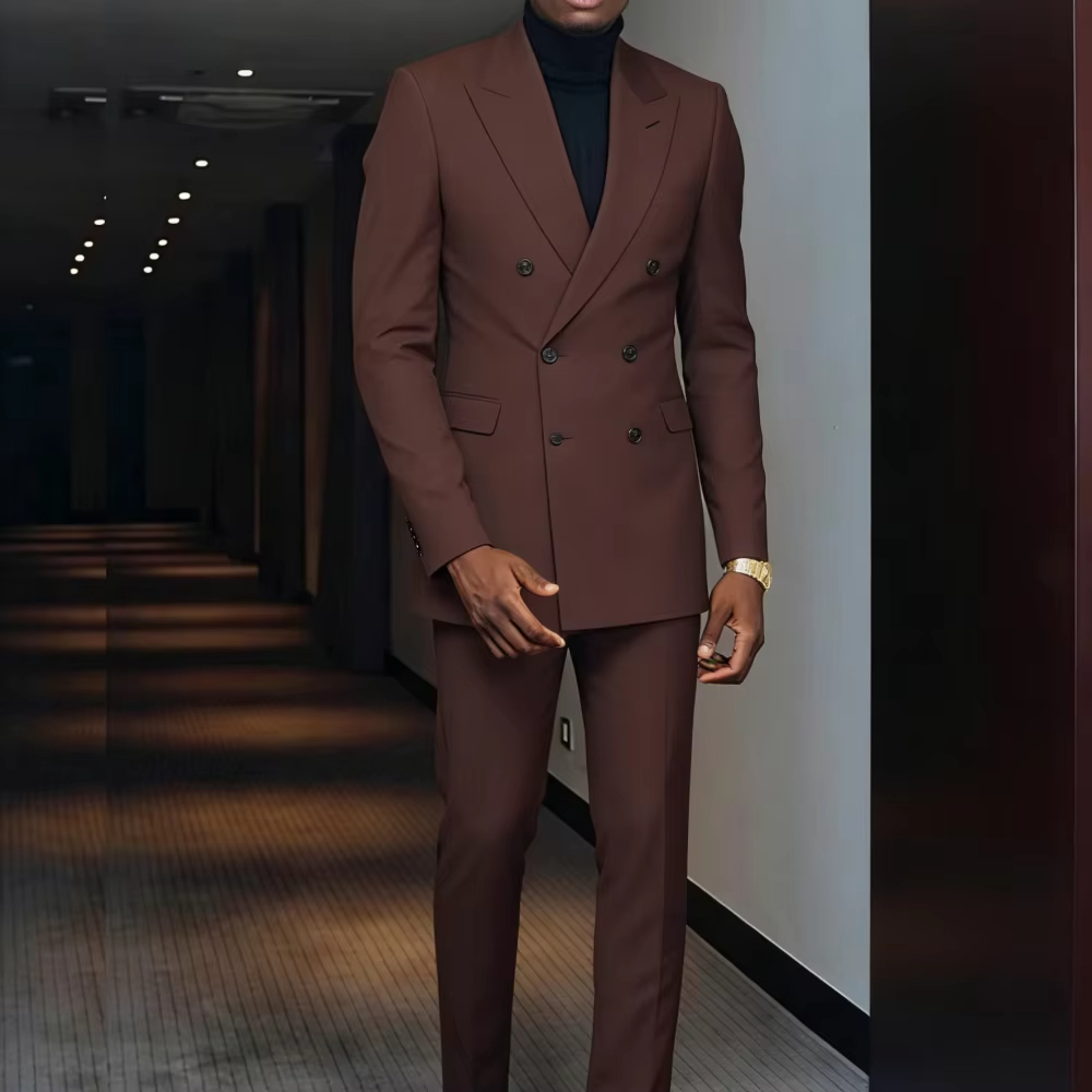 Men'S Formal Wear For Graduation - Kahverengi İki Parçalı Erkek Takımı, Sivri