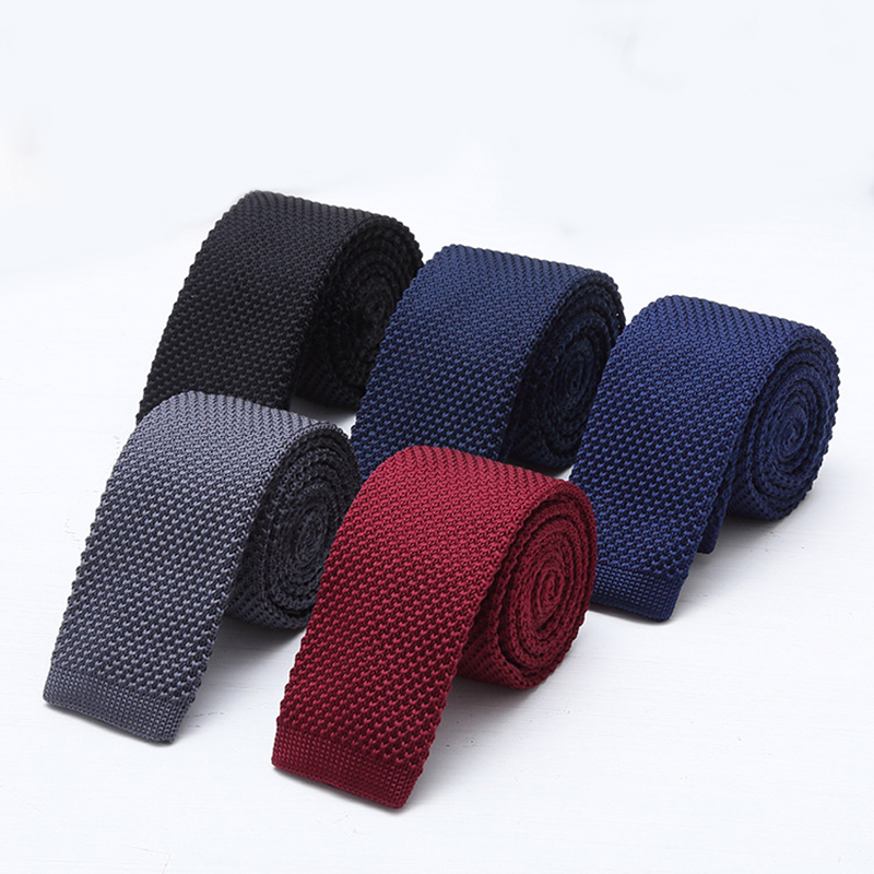 Men Formal Wear Blue - 6 cm Düz Siyah Beyaz Örme