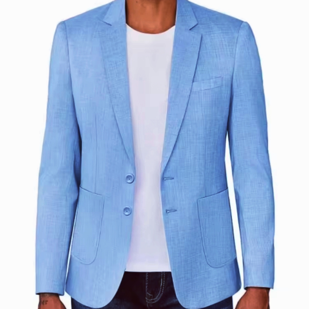 Men Formal Wear Blue - Slim Fit erkek Bej/Mavi Keten Blazer