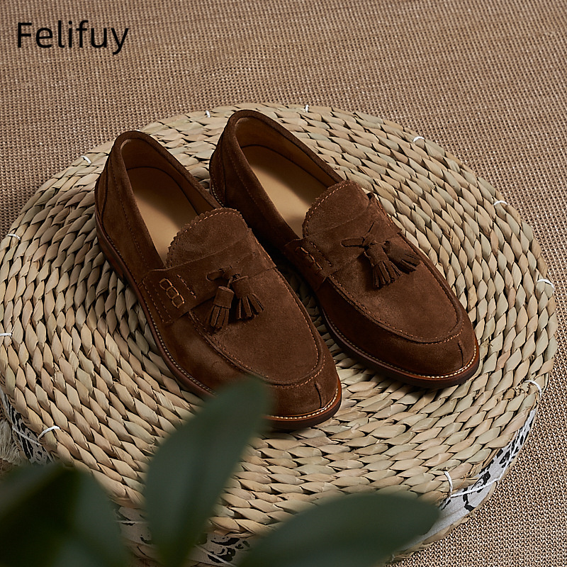 Men'S Formal Wear For A Wedding - Yeni Kahverengi Erkek Düz Loaferlar İnek