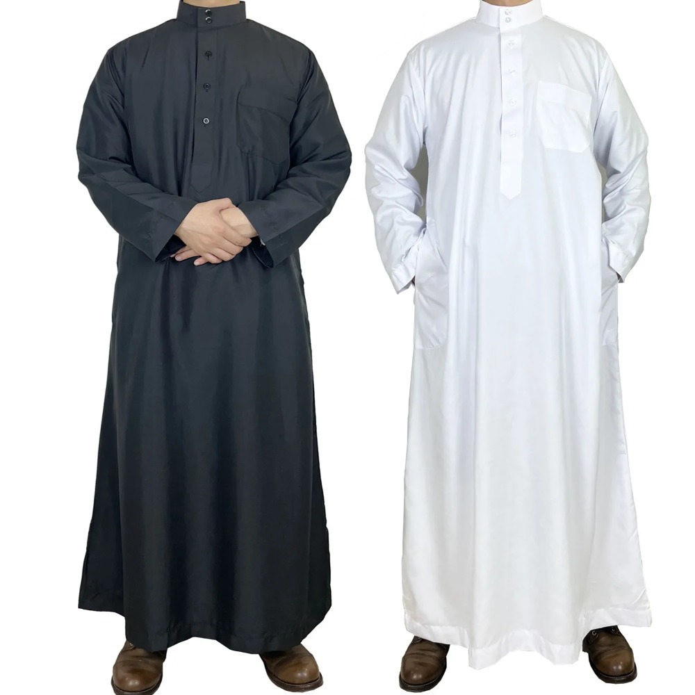 Men Formal Wear Dubai - Erkek Polyester Katar Thobe, Cepli Dik